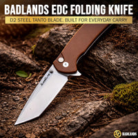 SliceElite Badlands EDC Folding Knife 3.7 Inch D2 Steel Tanto Blade Brown G10 Handle Button Lock Pocket Knife for Men Women Camping Hunting Outdoor EDC Gear Pocket Knives Lightweight Tool Gift