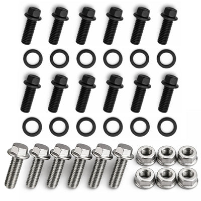 12pc SBC Header Bolts 3/8-16 x 1" Black Grade 8 Steel, 5/16" Hex