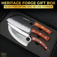 3PCS Hand-Forged Professional Butcher Knife Set: Cleaver knife, Viking knife, & Boning knife for meat cutting | Chef Knife Set with Gift Box | Perfect BBQ Gift for Men (Butcher knife set)
