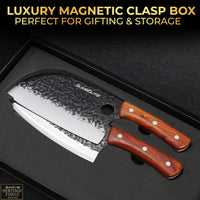 SliceElite 2PCS Hand-Forged Chef Knife Set | Serbian & Cleaver Knives for Meat & Veg Cutting | Professional Kitchen Knife with Gift Box for BBQ Cooking