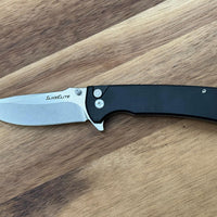 SliceElite Doc Scurlock Folding Knife – 3.39” D2 Steel Blade, Black G10 Handle, Button Lock, Stone Wash Finish – Tactical EDC Pocket Knife