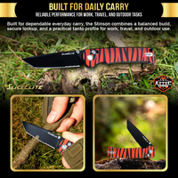 SliceElite Stinson Folding Knife 14C28N Stainless Tanto Serrated Blade Black Titanium PVD Coating Crossbar Lock Aluminum Handle Orange Tiger Stripe EDC Pocket Knife for Outdoor Camping Hunting Survival