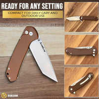SliceElite Badlands EDC Folding Knife 3.7 Inch D2 Steel Tanto Blade Brown G10 Handle Button Lock Pocket Knife for Men Women Camping Hunting Outdoor EDC Gear Pocket Knives Lightweight Tool Gift