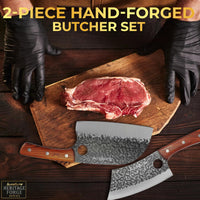 SliceElite 2PCS Hand-Forged Chef Knife Set | Serbian & Cleaver Knives for Meat & Veg Cutting | Professional Kitchen Knife with Gift Box for BBQ Cooking