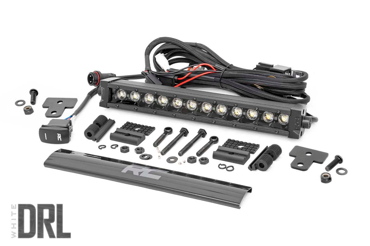 LED Light | Bumper Mount | 12" Black Single Row | White DRL | Can-Am Defender HD 8/HD 9/HD 10