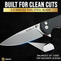 SliceElite Coyote EDC Knife 3.5 Inch D2 Steel Drop Point Blade Black Micarta Handle Button Lock Stainless Steel Pocket Clip Lightweight Folding Knife for Everyday Carry Camping Hunting Outdoor Use