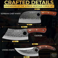 3PCS Hand-Forged Professional Butcher Knife Set: Cleaver knife, Viking knife, & Boning knife for meat cutting | Chef Knife Set with Gift Box | Perfect BBQ Gift for Men (Butcher knife set)