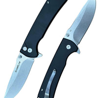 SliceElite Doc Scurlock Folding Knife – 3.39” D2 Steel Blade, Black G10 Handle, Button Lock, Stone Wash Finish – Tactical EDC Pocket Knife