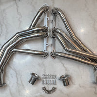 Polished Stainless Steel Long Tube Headers for Small Block Chevy.