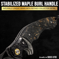 Black Lotus Folding Knife with 89-Layer Damascus VG10 Blade and Stabilized Maple Burl Wood Handle