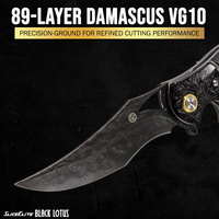 Black Lotus Folding Knife with 89-Layer Damascus VG10 Blade and Stabilized Maple Burl Wood Handle