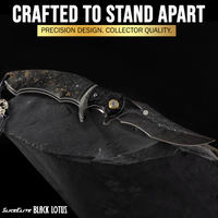 Black Lotus Folding Knife with 89-Layer Damascus VG10 Blade and Stabilized Maple Burl Wood Handle