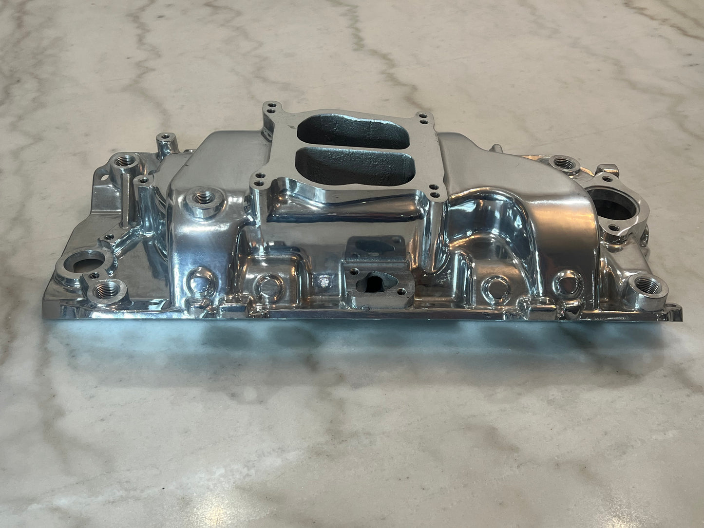 Polished Aluminum Intake Manifold for Big Block Chevy High Rise, Dual Plane