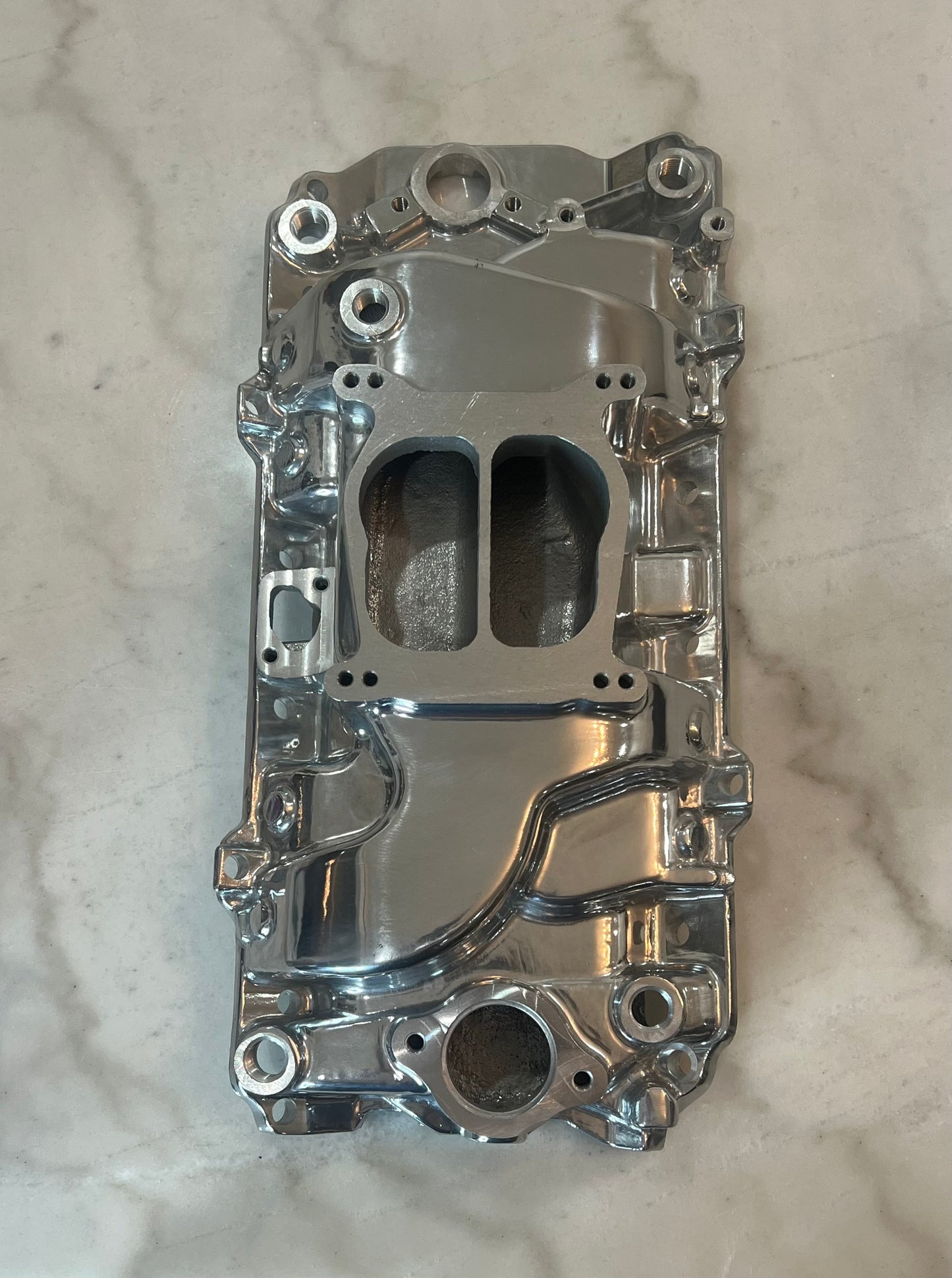 Polished Aluminum Intake Manifold for Big Block Chevy High Rise, Dual Plane