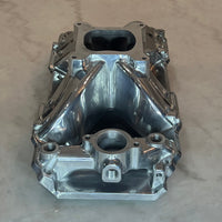 Polished Aluminum Intake Manifold for Big Block Chevy, Oval Port, Single Plane, Air Gap Style.