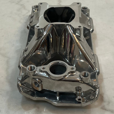 Polished Aluminum Intake manifold 1955-1995 SBC 262-400, Hi-Rise Single Plane