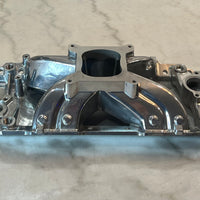 Polished Aluminum Intake Manifold for Big Block Chevy, Oval Port, Single Plane, Air Gap Style.