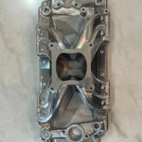 Polished Aluminum Intake Manifold for Big Block Chevy, Oval Port, Single Plane, Air Gap Style.