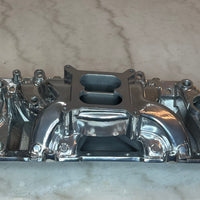 Polished Aluminum Intake Manifold For Big Block Chevy. Dual Plane Air Gap Design, Oval Port