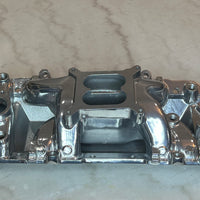 Polished Aluminum Intake Manifold For Big Block Chevy. Dual Plane Air Gap Design, Oval Port