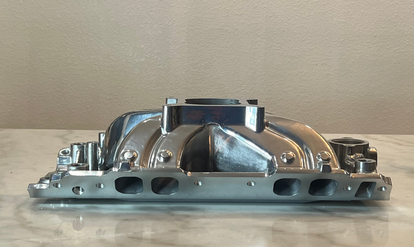 Polished Aluminum Intake Manifold for Big Block Chevy, Oval Port, Single Plane, Air Gap Style.