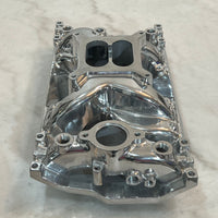 Polished Aluminum Dual Plane Air Gap Intake Manifold Dual Fits 1996-up SBC Chevy 350 (5.7L) Vortec engines.