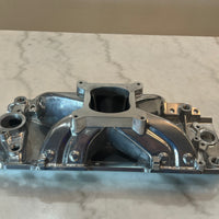 Polished Aluminum Intake Manifold for Big Block Chevy, Oval Port, Single Plane, Air Gap Style.