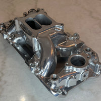 Polished Aluminum Intake Manifold For Big Block Chevy. Dual Plane Air Gap Design, Oval Port