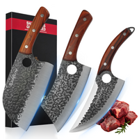 3PCS Hand-Forged Professional Butcher Knife Set: Cleaver knife, Viking knife, & Boning knife for meat cutting | Chef Knife Set with Gift Box | Perfect BBQ Gift for Men (Butcher knife set)