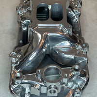 Polished Aluminum Intake Manifold For Big Block Chevy. Dual Plane Air Gap Design, Oval Port