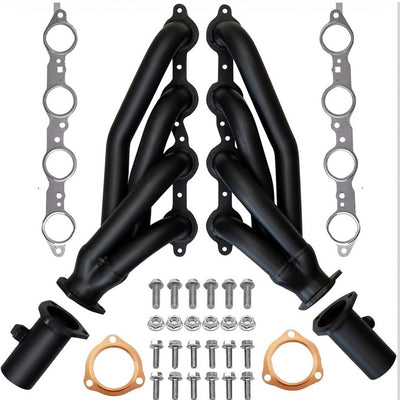 Black LS Swap Shorty Headers Block Hugger Tight Clearance with MLS and Copper Gaskets