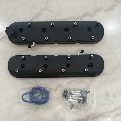 Black Cast Aluminum Tall Valve Covers with Integrated Coil Mounts - Compatible with GM LS Engines (LS1, LS2, LS3, LS6, 5.3L, 6.0L)
