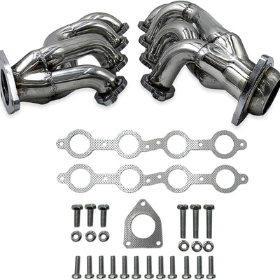 Exhaust Headers Polished 304 Stainless Steel for 2002-2013 Chevy GMC Silverado Sierra Tahoe Yukon Escalade  4.8L 5.3L 6.0L 6.2L V8 1 5/8 in. tube size