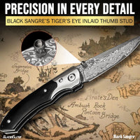 SliceElite Black Sangre Premium Folding Knife | Pocket Knife for Men with Ebony Wood Handle & 67-Layer Damascus VG10 Blade | Tactical Gear EDC Knife with Liner Lock for Luxury Precision