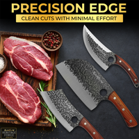 3PCS Hand-Forged Professional Butcher Knife Set: Cleaver knife, Viking knife, & Boning knife for meat cutting | Chef Knife Set with Gift Box | Perfect BBQ Gift for Men (Butcher knife set)