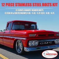 CAE LS Series Exhaust Header Manifold Bolt Kit, 12 Piece Stainless Steel for 4.8L, 5.3L, 5.7L, 6.0L, 6.2L Engines