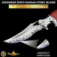 SliceElite Fire Lotus Folding Knife Japanese SKD11 Sanmai Steel Blade Cocobolo Wood Handle Comfortable Finger Guard EDC Pocket Knife for Men Women Small Folding Knives Mini Camping Flipper Tool Gift