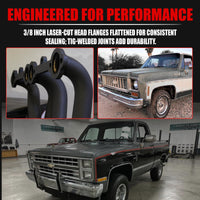 Black Thermal Coated Exhaust Headers 1 5/8 Inch Primaries 2.5 Inch Collectors Steel Fits 1973-1987 Chevy GMC C10 K10 C20 K20 C30 K30 Blazer Suburban Jimmy Small Block Chevy Truck 2WD 4WD V8