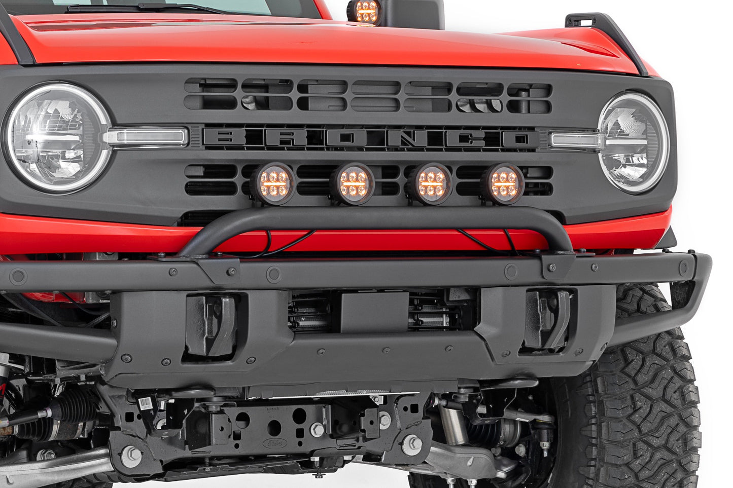 Light Bar Mount | 3.5" Round LED (Quad) | Black | Amber DRL | OE Modular Steel | Ford Bronco (21-24)