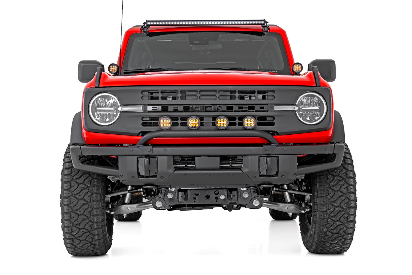 Light Bar Mount | 3.5" Round LED (Quad) | Black | Amber DRL | OE Modular Steel | Ford Bronco (21-24)