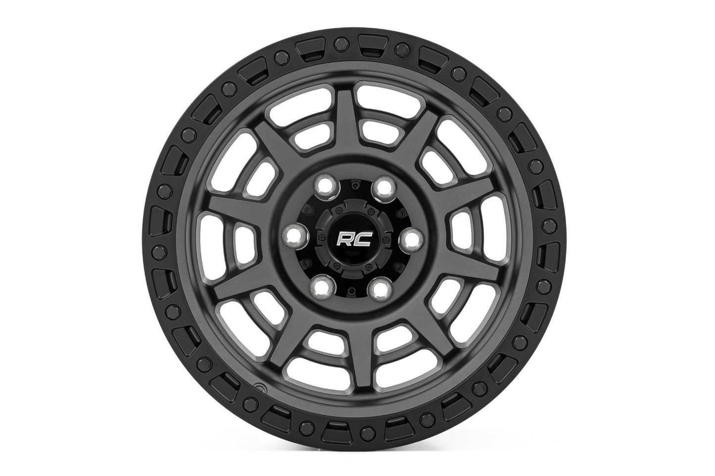 Rough Country 85 Series Wheel | Simulated Beadlock | Gunmetal Gray/Black | 17x9 | 5x5 | -12mm