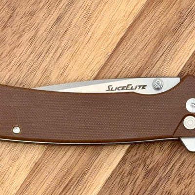 SliceElite Badlands EDC Folding Knife 3.7 Inch D2 Steel Tanto Blade Brown G10 Handle Button Lock Pocket Knife for Men Women Camping Hunting Outdoor EDC Gear Pocket Knives Lightweight Tool Gift