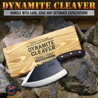 Animas Forge Dynamite Cleaver Knife Hand Forged High Carbon Steel 8 Inch Blade with Hand Finished Desert Hardwood Handle Full Tang Heavy Duty Butcher Knife with Leather Sheath for Kitchen BBQ and Outdoor Cooking