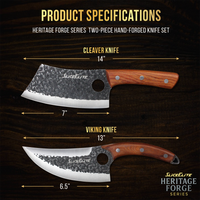 SliceElite 2PCS Hand-Forged Butcher Knife Set | Cleaver & Viking Knives for Meat Cutting | Professional Chef Knife Gift Box, Perfect BBQ Tool for Men