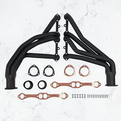 Black Thermal Coated Exhaust Headers 1 5/8 Inch Primaries 2.5 Inch Collectors Steel Fits 1973-1987 Chevy GMC C10 K10 C20 K20 C30 K30 Blazer Suburban Jimmy Small Block Chevy Truck 2WD 4WD V8