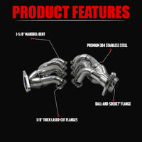 Exhaust Headers Polished 304 Stainless Steel for 2002-2013 Chevy GMC Silverado Sierra Tahoe Yukon Escalade  4.8L 5.3L 6.0L 6.2L V8 1 5/8 in. tube size