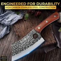 3PCS Hand-Forged Professional Butcher Knife Set: Cleaver knife, Viking knife, & Boning knife for meat cutting | Chef Knife Set with Gift Box | Perfect BBQ Gift for Men (Butcher knife set)
