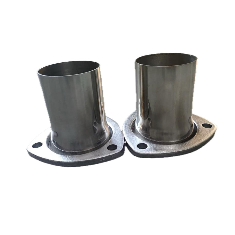 304 Stainless Steel Header Collector Reducer Kit, 3 Inch 3-Bolt Flange to 2.5 Inch (2 1/2 in) Outlet, 3.5 Inch (3 1/2 Inch) Length, Includes Copper Collector Gaskets, Pair