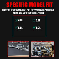 Exhaust Headers Polished 304 Stainless Steel for 2002-2013 Chevy GMC Silverado Sierra Tahoe Yukon Escalade  4.8L 5.3L 6.0L 6.2L V8 1 5/8 in. tube size