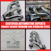 Exhaust Headers Polished 304 Stainless Steel for 2002-2013 Chevy GMC Silverado Sierra Tahoe Yukon Escalade  4.8L 5.3L 6.0L 6.2L V8 1 5/8 in. tube size